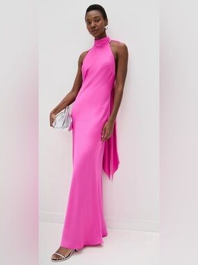 Bright Pink Halter Evening Gown